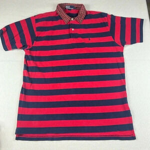 VTG Polo Ralph Lauren Size XXL Striped Polo Shirt Red/Navy Blue Plaid Collar